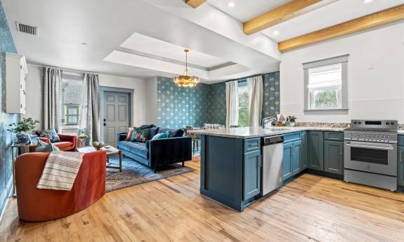 The kitchen and living area in Apartment 2