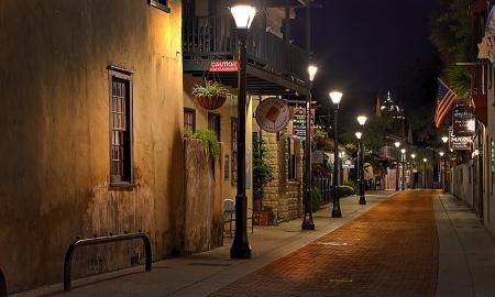 Hauted city street on Old City Ghosts in St. Augustine, FL.