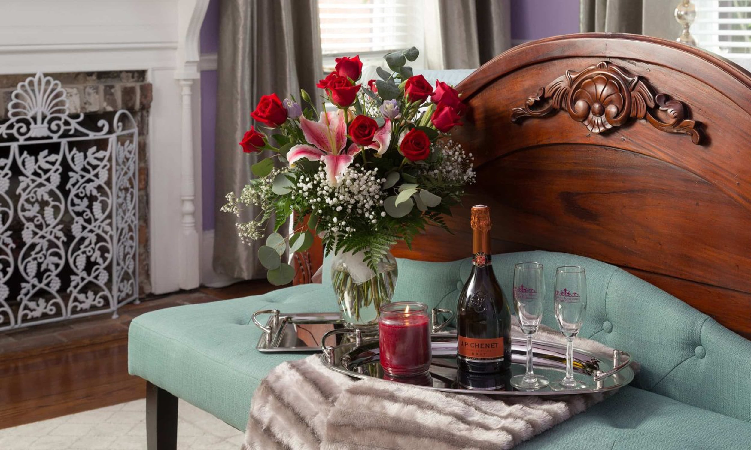 Flower and champagne display at Bayfront Marin House