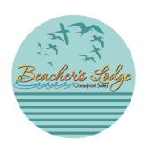 The Beacher's Lodge logo features gold lettering on a sea green background with flying birds silhuettes