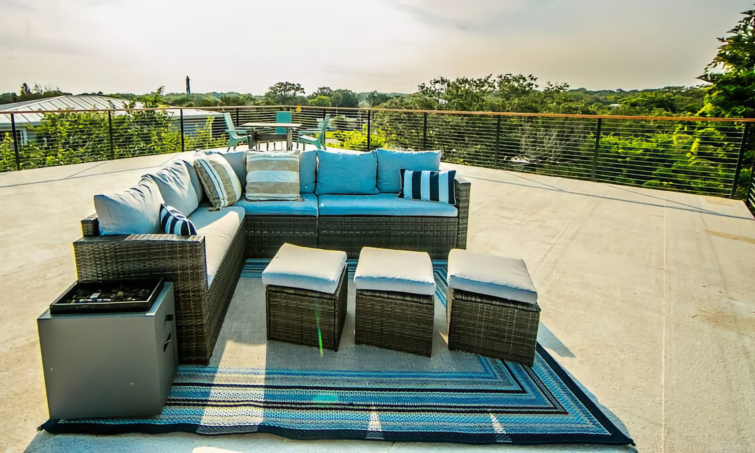 The seating area on the rooftop deck on Anastasia Island