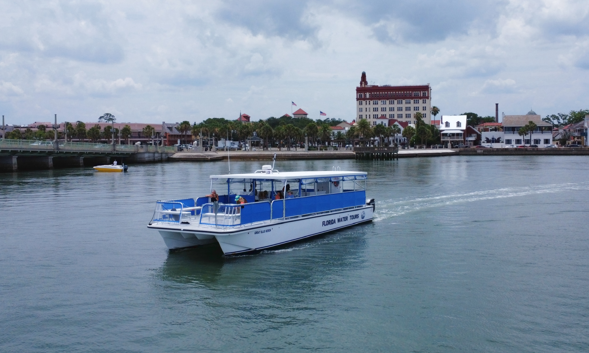 The Great Blue Heron tour boat in front of St. Augustine's bayfront