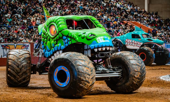 A monster truck out in the arena