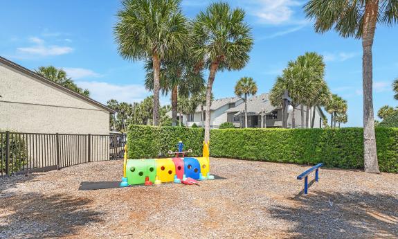 This playground for the smaller kids has colorful equipment
