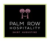 The logo for Palm Row Hospitality shows two pink palm trees with a hammock in between