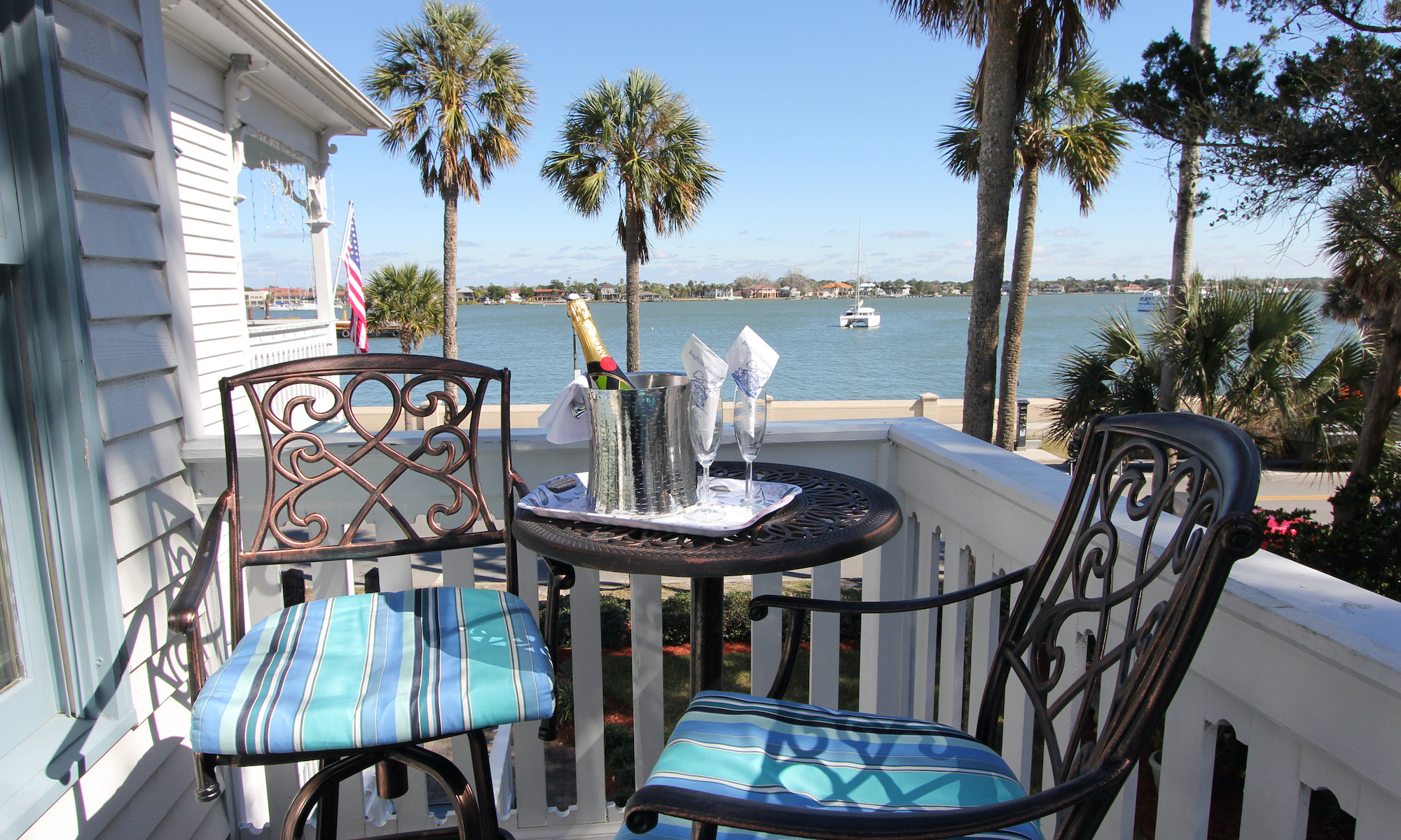 Bayfront views from the balcony at Bayfront Westcott House in St. Augustine, Florida